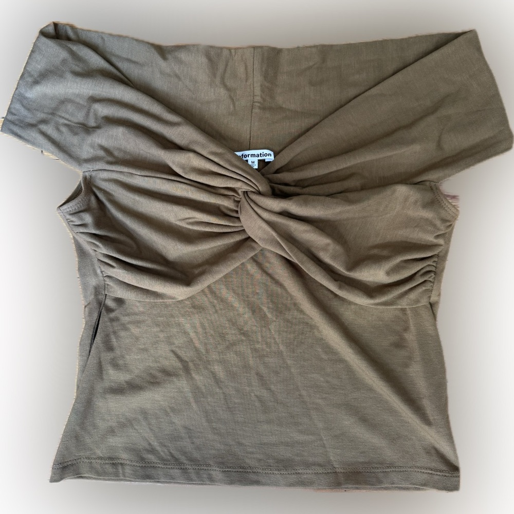Reformation Olive Green Off-Shoulder Twist Tank